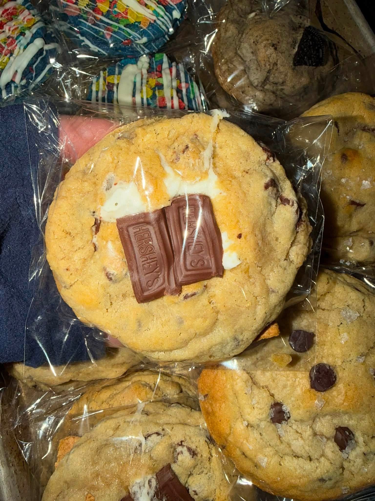 Cookie topped with Hershey's chocolate squares and marshmallow